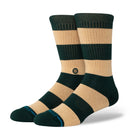 Stance Nep Stripe Crew Pine – groene gestreepte crew sokken met subtiele nep-textuur, medium cushioning en versterkte hiel en teen