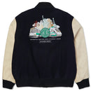 HUF Global Transit Varsity Jacket – zwarte varsity jacket van wolmix met HUF Global Transit-logo’s en contrasterende mouwen