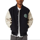 HUF Global Transit Varsity Jacket – zwarte varsity jacket van wolmix met HUF Global Transit-logo’s en contrasterende mouwen