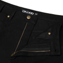 GX1000 Dimethyltryptamine Pants zwart voorkant rits close-up denim broek Revert95.com