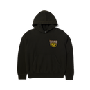 HUF x Thrasher Meltdown Heavyweight Hoodie – zwarte hoodie met vulkanische Thrasher-print op de rug en HUF-logo op de borst, gemaakt van heavyweight katoenfleece