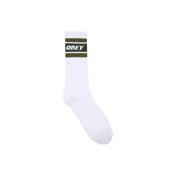 Obey Cooper II Socks – White/Kombu Green sokken met Obey-logo en groene strepen