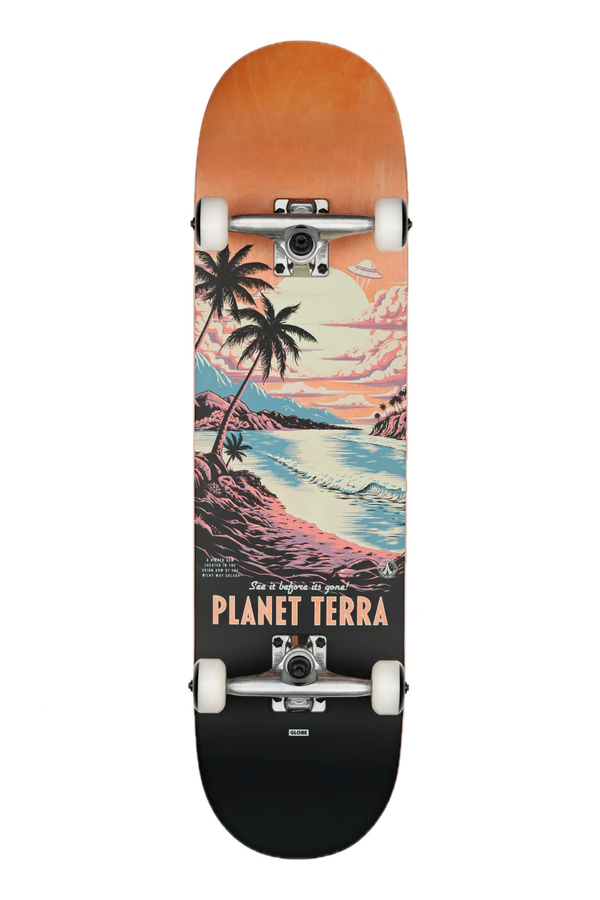 Globe G1 Visitation Terra Bay – skateboarddeck van 7-laags esdoorn met Visitation-graphic in aardse tinten en medium concave