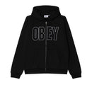 Obey Gordon Extra Heavy Zip Hood Black – zwarte full zip hoodie van extra zwaar fleece met Gordon graphic