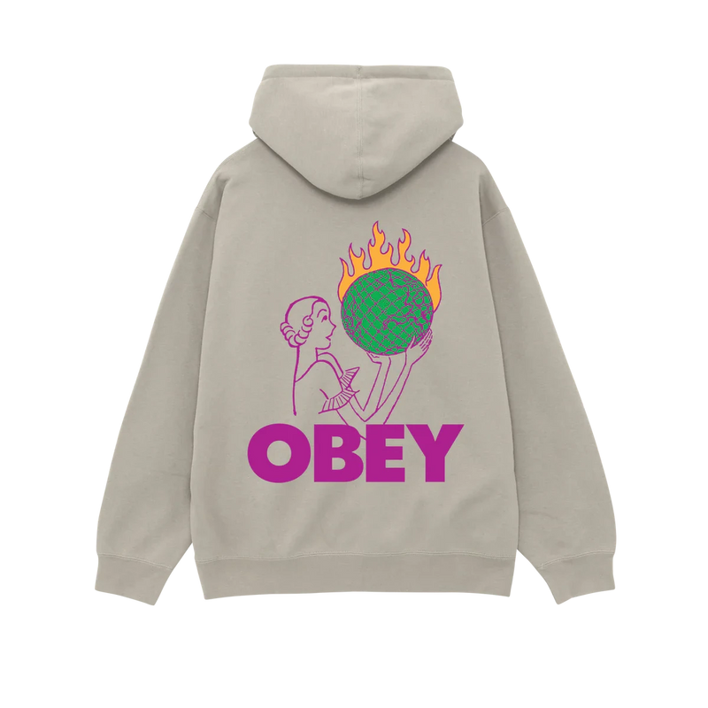 Obey World in Flames Premium Hood – fleece hoodie met World in Flames graphic op borst en rug