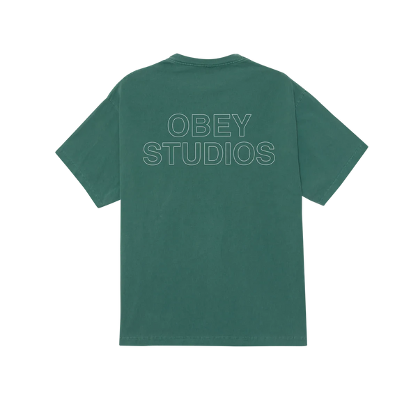 Obey Studios Outline Heavyweight Classic Tee – Pigment Rainforest T-shirt van 100% katoen met relaxed fit en borstlogo