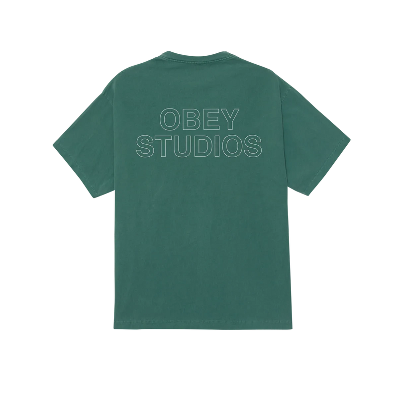 Obey Studios Outline Heavyweight Classic Tee – Pigment Rainforest T-shirt van 100% katoen met relaxed fit en borstlogo