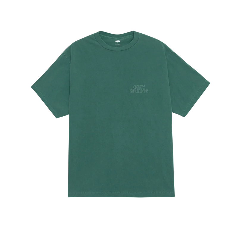 Obey Studios Outline Heavyweight Classic Tee – Pigment Rainforest T-shirt van 100% katoen met relaxed fit en borstlogo