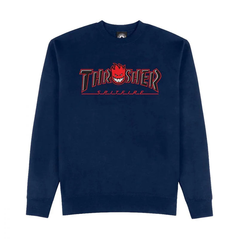 Thrasher x Spitfire Big Head Outline Crew Sweater – premium crewneck met Big Head outline graphic