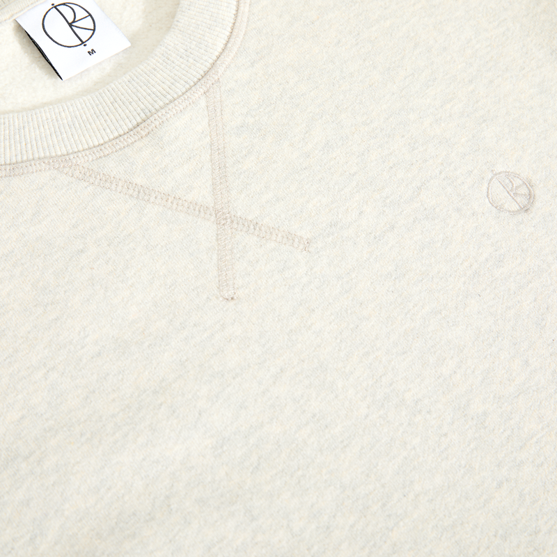 Polar Skate Co Frankie Crewneck Ivory Grey Melange – sweatshirt van zware katoenmix met geborduurd Polar-logo en tweekleurig design in ivory en grijs melange.