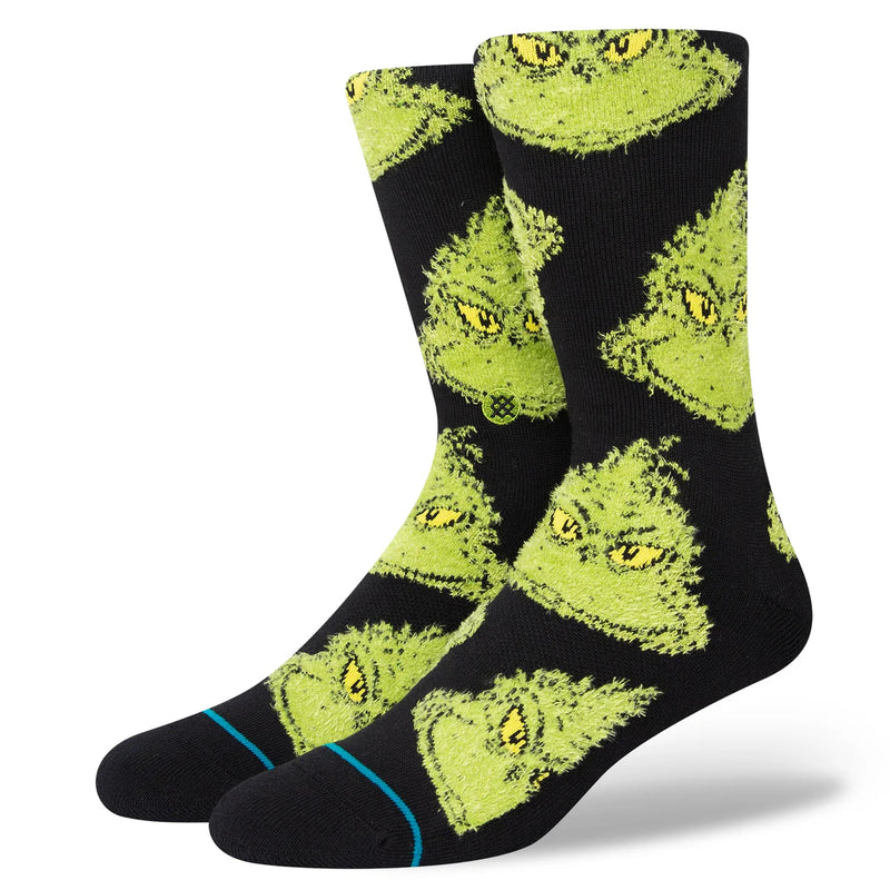 Stance Mean One Black – zwarte Grinch-sokken met feestelijke graphic, medium cushioning en versterkte hiel en teen