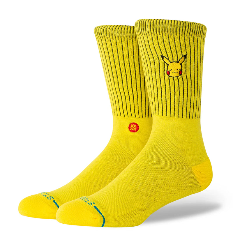 Stance Pikachu Crew Yellow – gele Pokémon-sokken met Pikachu-graphic, medium cushioning en versterkte hiel en teen