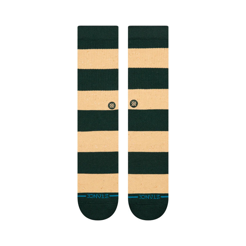 Stance Nep Stripe Crew Pine – groene gestreepte crew sokken met subtiele nep-textuur, medium cushioning en versterkte hiel en teen