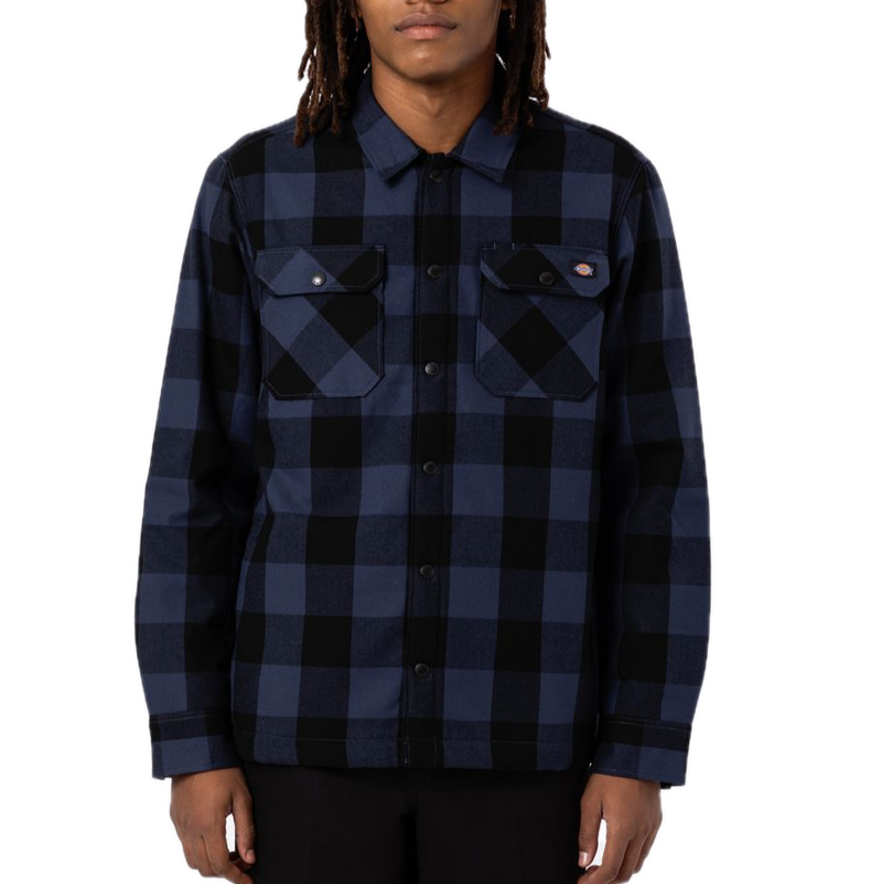 Dickies Lined Sacramento Navy Blue – gevoerd flanellen overshirt in navy blauw ruit met quilted binnenvoering en borstzakken