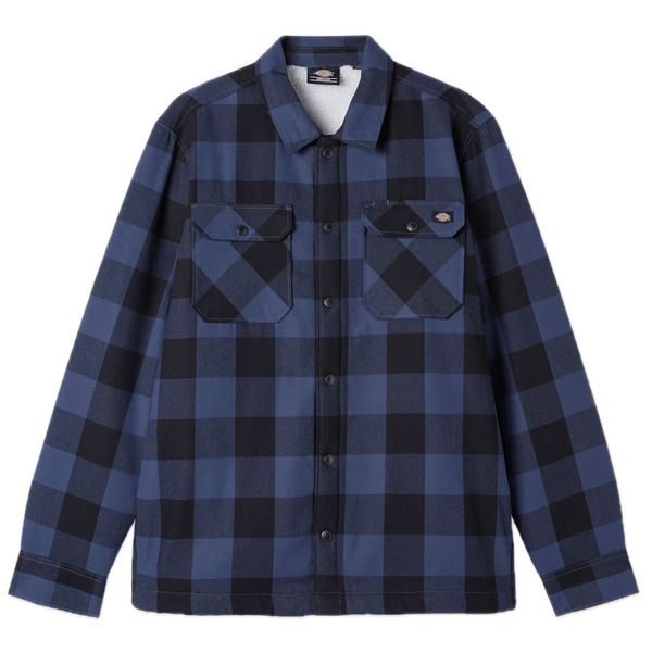 Dickies Lined Sacramento Navy Blue – gevoerd flanellen overshirt in navy blauw ruit met quilted binnenvoering en borstzakken