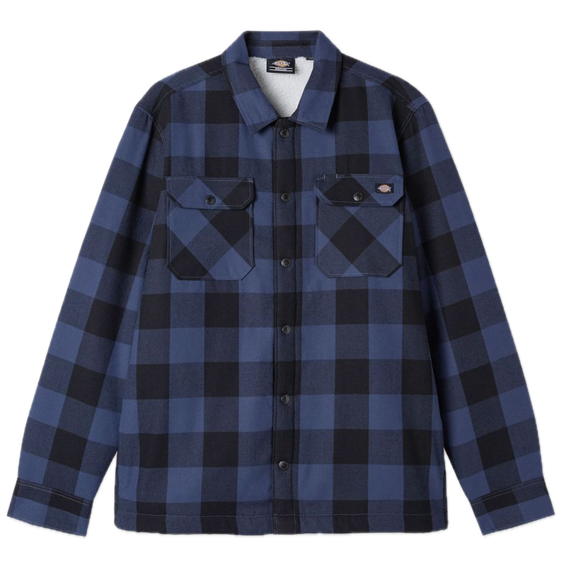 Dickies Lined Sacramento Navy Blue – gevoerd flanellen overshirt in navy blauw ruit met quilted binnenvoering en borstzakken