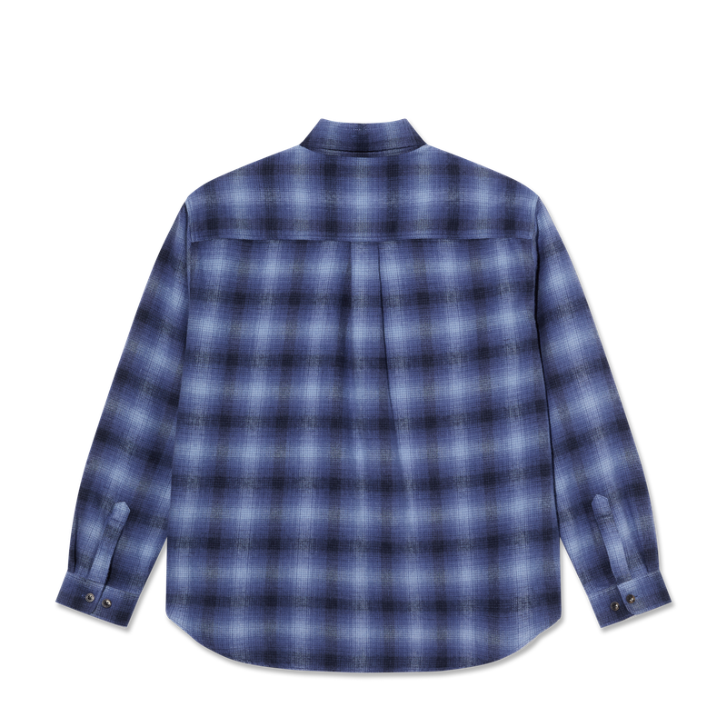 Polar Skate Co Mitchell LS Shirt Shadow Check – longsleeve overshirt van katoenmix met zwart-grijze ruitprint en borstzak met Polar-label.