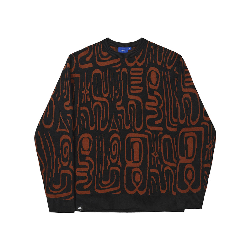 Hélas Abstract Crewneck Knit Black Brown – gebreide sweater met abstract patroon in zwart en bruin