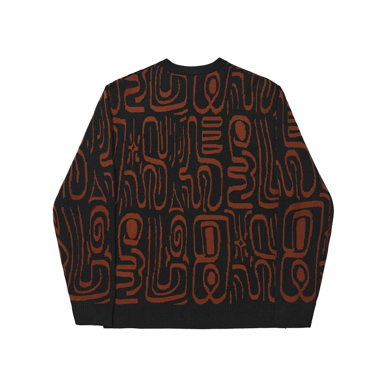 Hélas Abstract Crewneck Knit Black Brown – gebreide sweater met abstract patroon in zwart en bruin