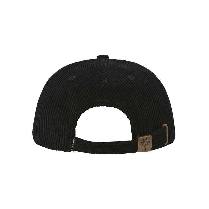 Hélas Classic Corduroy Cap Black – zwarte 6-panel corduroy cap met geborduurd Hélas-logo