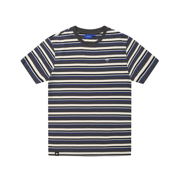 Hélas Rayo Tee Grey Stripe – katoenen T-shirt met grijs gestreept design en subtiel Hélas-logo