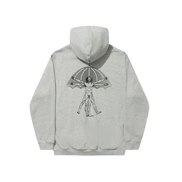 Hélas Vitruve Hoodie Light Grey – lichtgrijze hoodie van fleece met Vitruve graphic op borst en rug