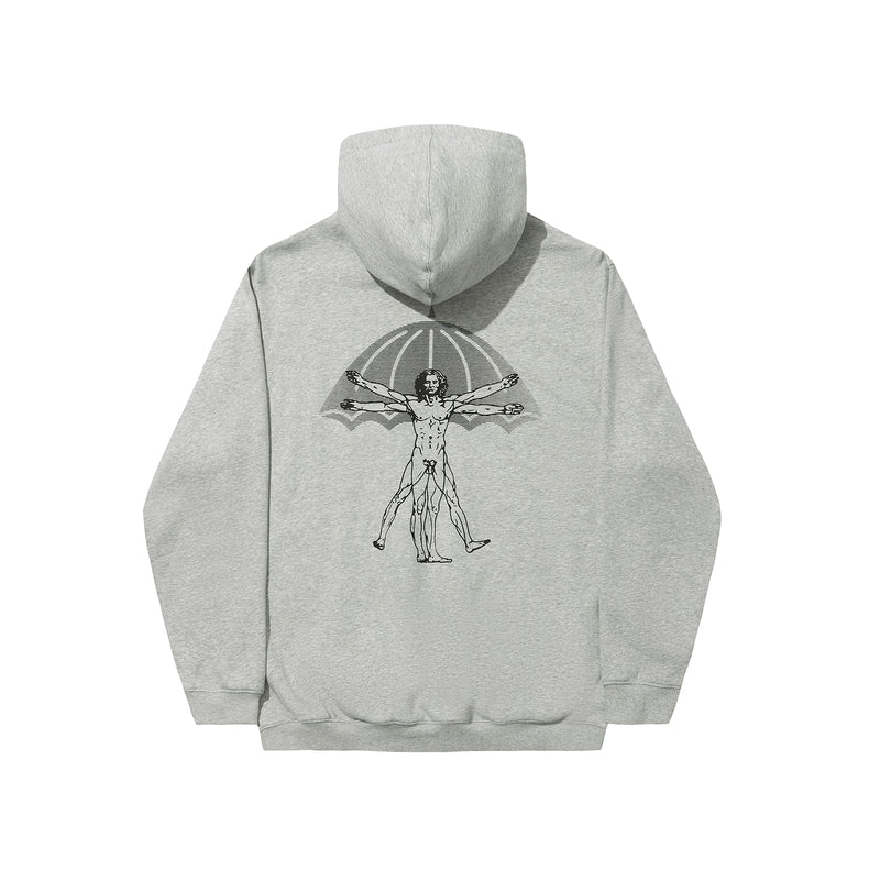 Hélas Vitruve Hoodie Light Grey – lichtgrijze hoodie van fleece met Vitruve graphic op borst en rug