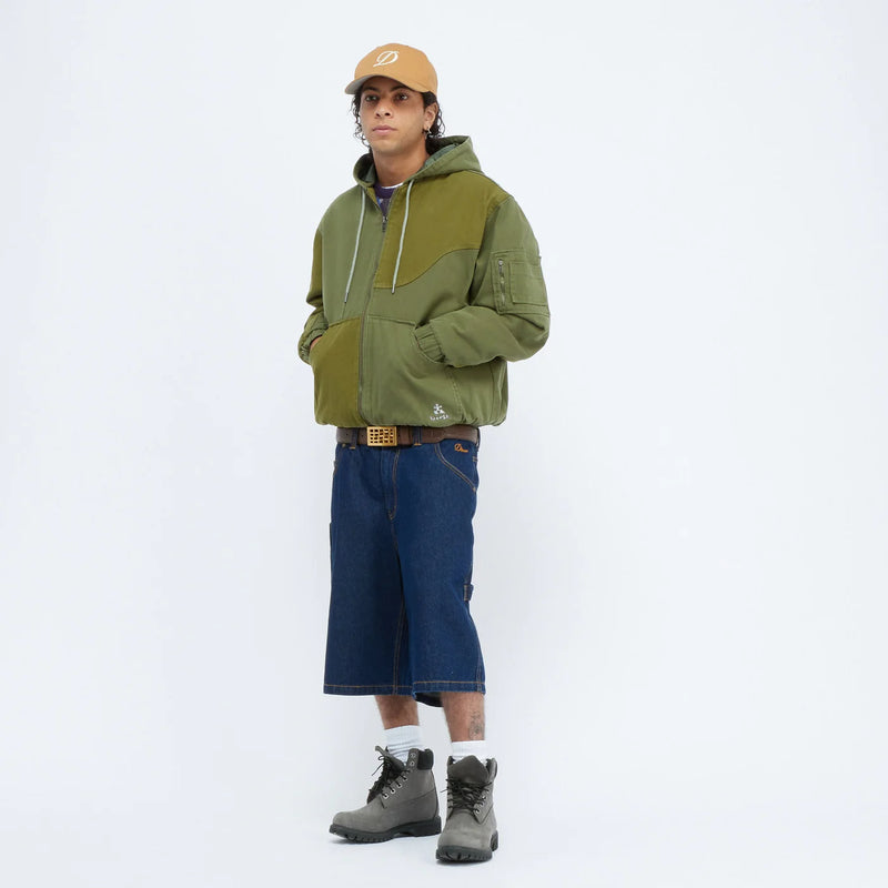 Panel Denim Hooded Bomber Green