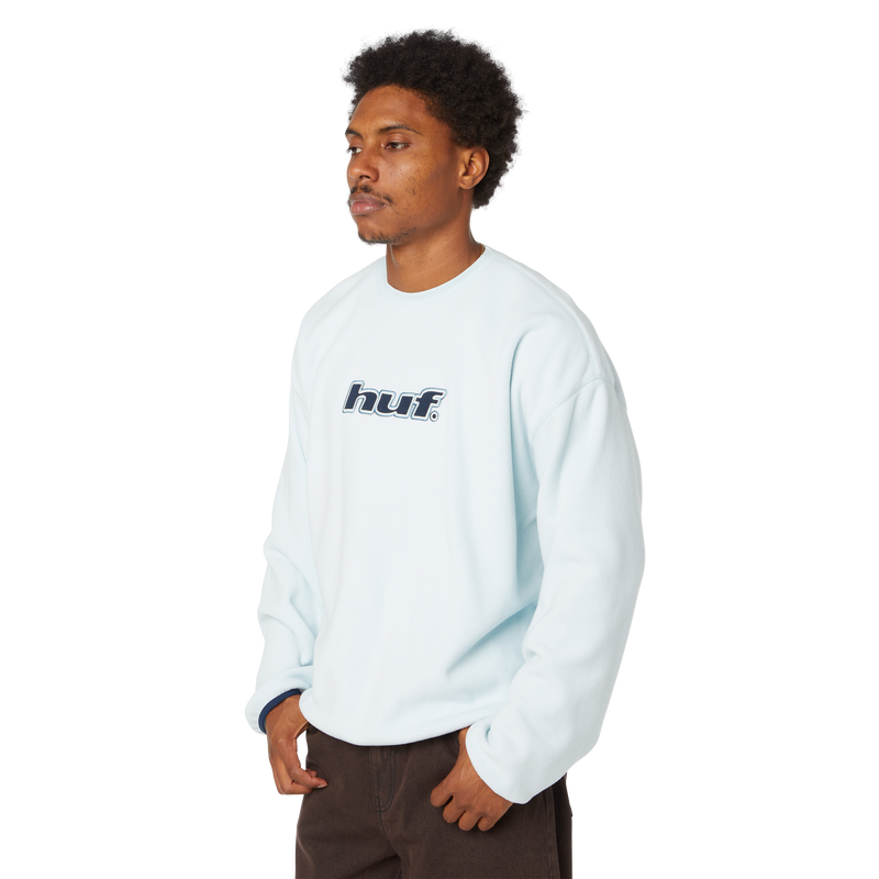 HUF Arch Appliqué Crewneck Heather Grey sweater met geborduurd HUF-logo
