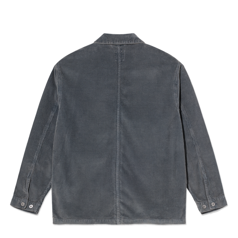 Polar Skate Co Ezra Jacket Blueish Grey Cord – corduroy overshirt met knoopsluiting, drie zakken en geweven Polar-label in Blueish Grey kleur.