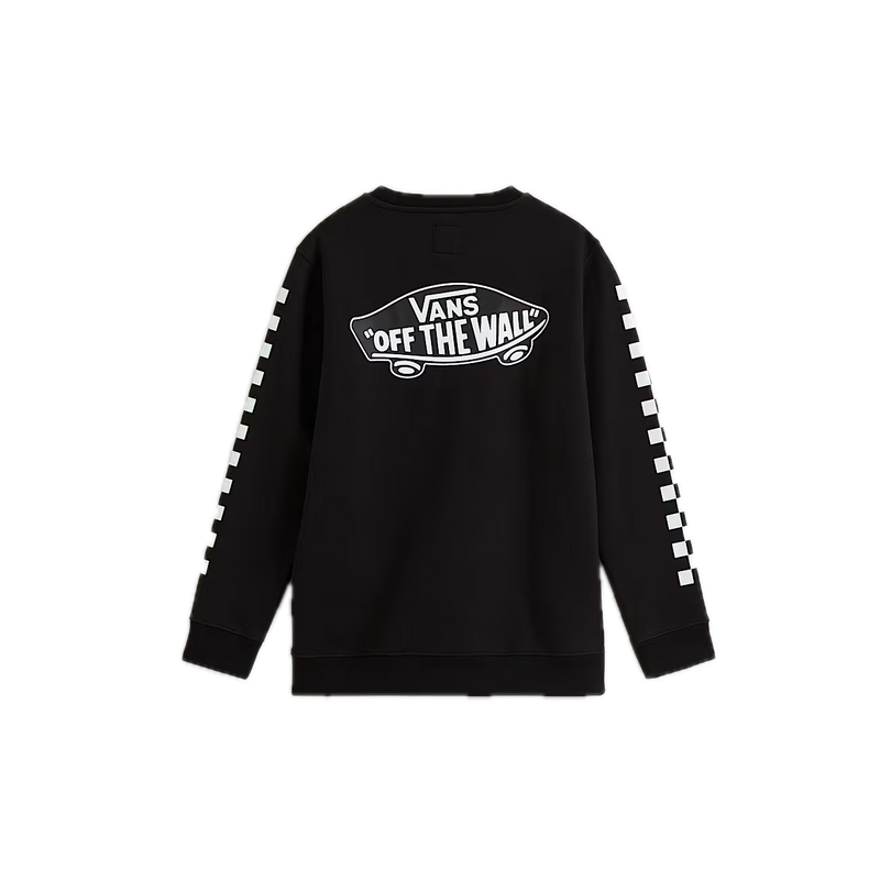 Vans Exposition Check II Crew Kids Black – zwarte kindercrewneck sweater met checkerboard-details en Vans-logo op de borst