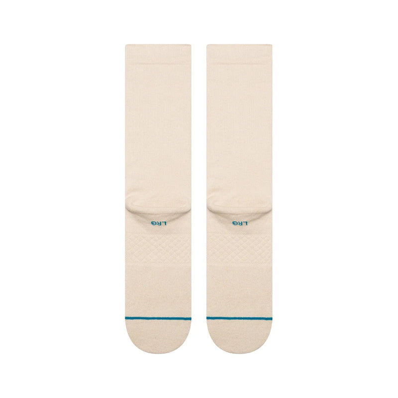 Stance Icon Oatmeal – beige (oatmeal) crew sokken met geborduurd Stance-logo, medium cushioning en versterkte hiel en teen