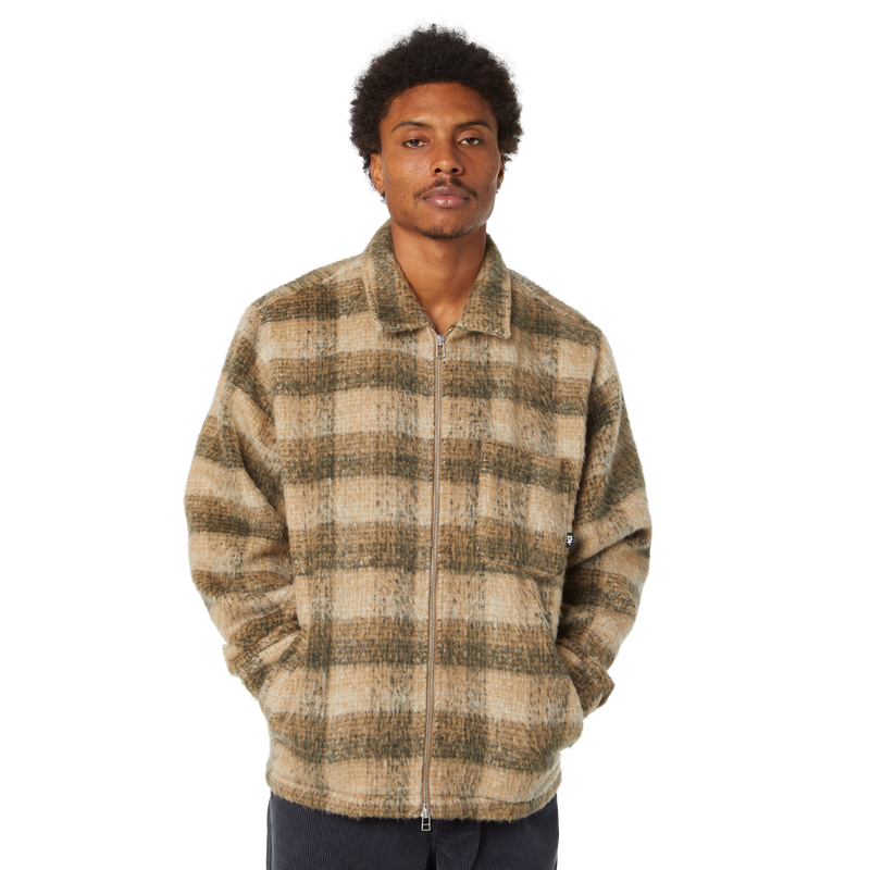 HUF Megablast Plaid Jacket multi check geruit overshirt met fleecevoering en button-up sluiting