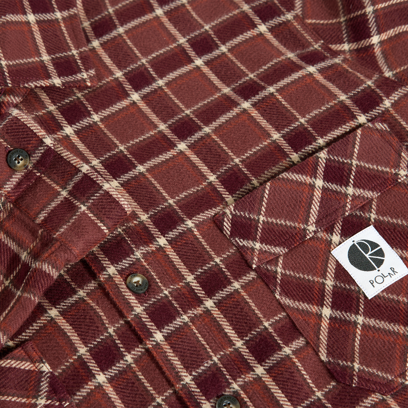 Polar Skate Co Mike LS Shirt Flannel Oxblood Check – flanellen overhemd met oxblood check ruitpatroon en relaxed fit