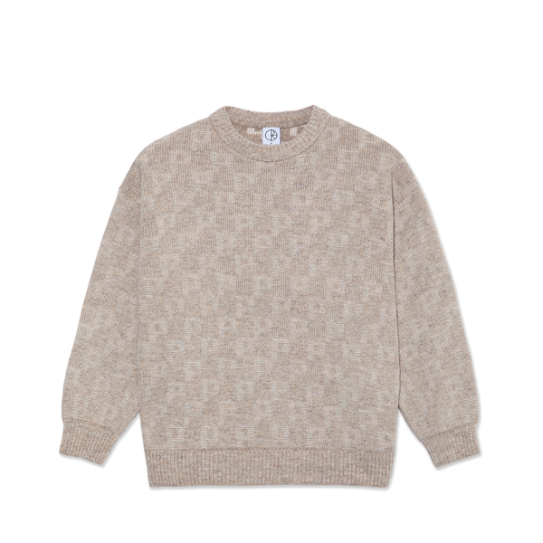Polar Skate Co George Sweater P Pattern Sand – zandkleurige gebreide sweater met all-over Polar P Pattern en relaxed fit