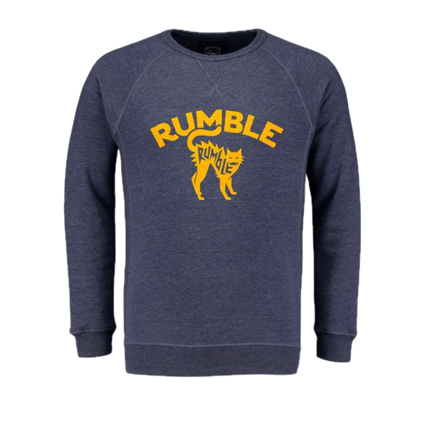 Rumble Speedshop Yellow Cat Heather Blue Sweater – crewneck sweater met Yellow Cat graphic