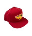 Rumble Red Gremlin Baseball Cap – rode baseball cap met gele Gremlin-auto patch en verstelbare strapback-sluiting