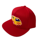 Rumble Red Gremlin Baseball Cap – rode baseball cap met gele Gremlin-auto patch en verstelbare strapback-sluiting