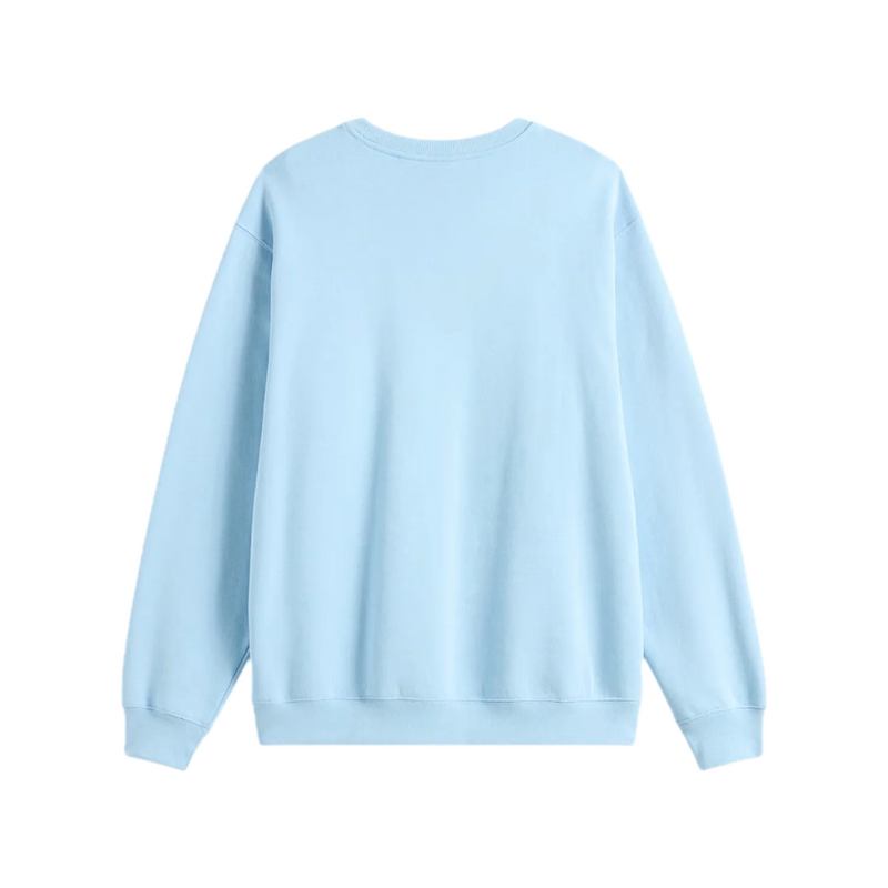 Vans Left Chest II Loose Crew Cloud Blue – lichtblauwe crewneck sweater met loose fit en subtiel Vans-logo