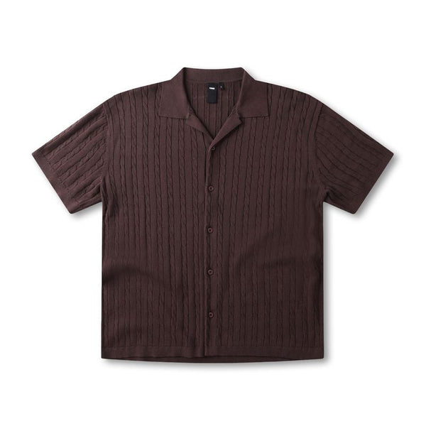 Former Marilyn Cable SS Knit Shirt Choc – premium short-sleeve cable knit in Choc
