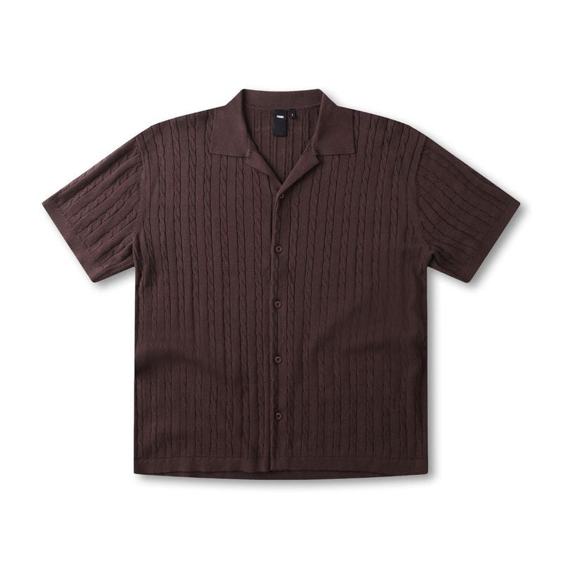 Former Marilyn Cable SS Knit Shirt Choc – premium short-sleeve cable knit in Choc