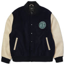 HUF Global Transit Varsity Jacket – zwarte varsity jacket van wolmix met HUF Global Transit-logo’s en contrasterende mouwen