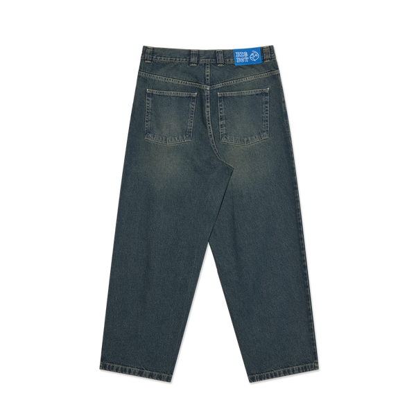 Polar Skate Co Big Boy Pants Dirty Blue – denim broek van 100% katoen met losse pasvorm, Big Boy-logo en vintage Dirty Blue wassing.