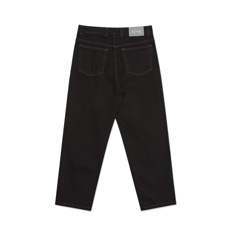 Polar Skate Co '93! Pants Contrast Stitching Black Dark Olive – denim broek van 100% katoen met rechte pasvorm, contraststiksels in dark olive en Polar-label.