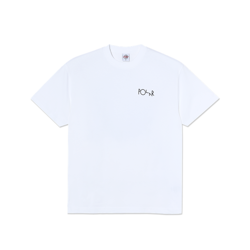 Polar Skate Co Fill Logo Tee Happy Sad – wit T-shirt van 100% katoen met Polar-logo op de borst en Happy Sad-print op de rug.