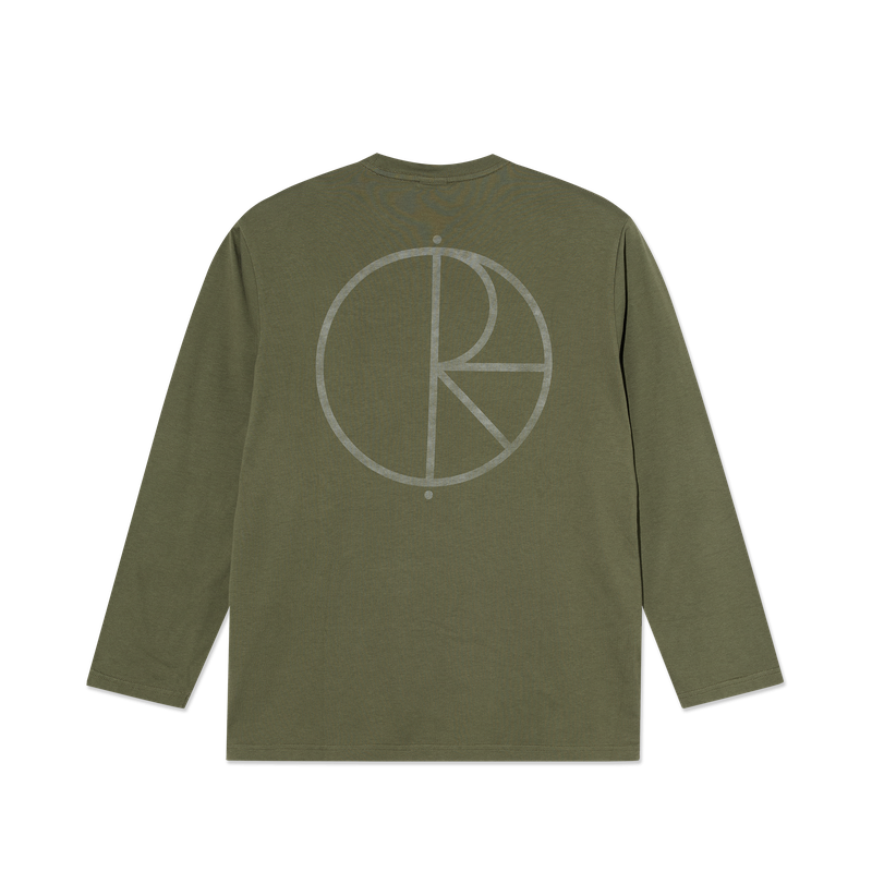 Polar Skate Co Steve LS Tee Stroke Logo Army Green – longsleeve van 100% katoen met geborduurd Stroke-logo op de borst in army-groene kleur.
