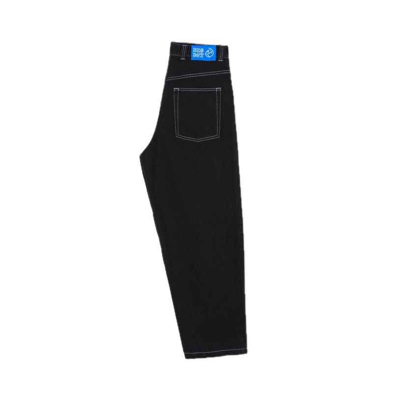 Polar Skate Co Big Boy Pants OG Logo Black White Stitching – zwarte baggy denim met witte stiksels en OG Logo