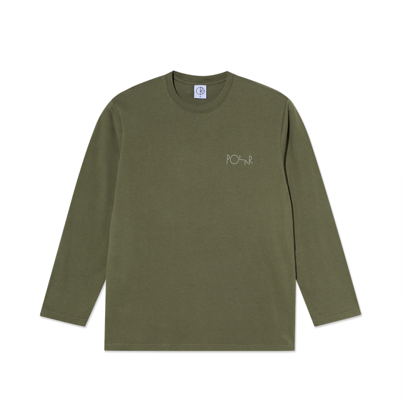 Polar Skate Co Steve LS Tee Stroke Logo Army Green – longsleeve van 100% katoen met geborduurd Stroke-logo op de borst in army-groene kleur.