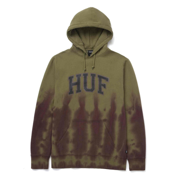HUF HARTFORD TIEDYE PULLOVER HOODIE Olive voorkant  groene / bruine sweater Revert95.com