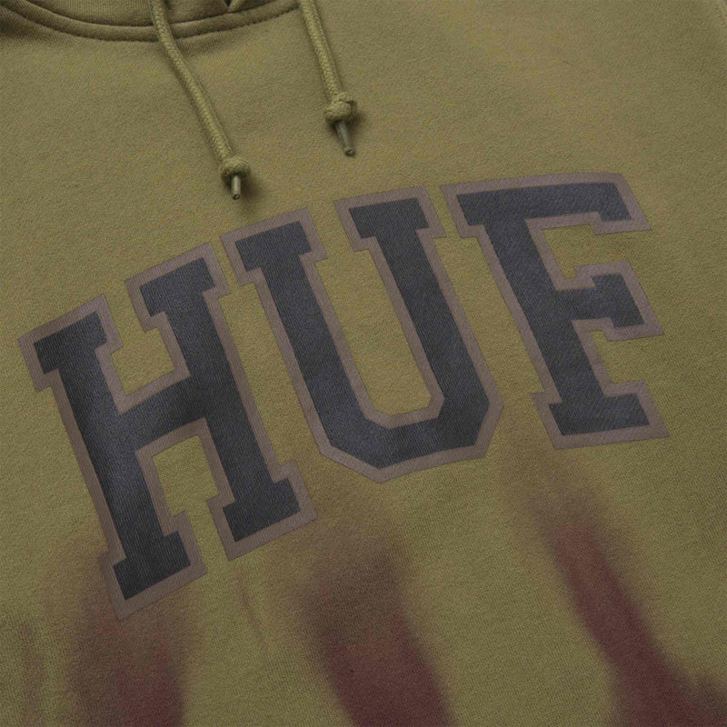 HUF HARTFORD TIEDYE PULLOVER HOODIE Olive voorkant close-up  groene / bruine sweater Revert95.com